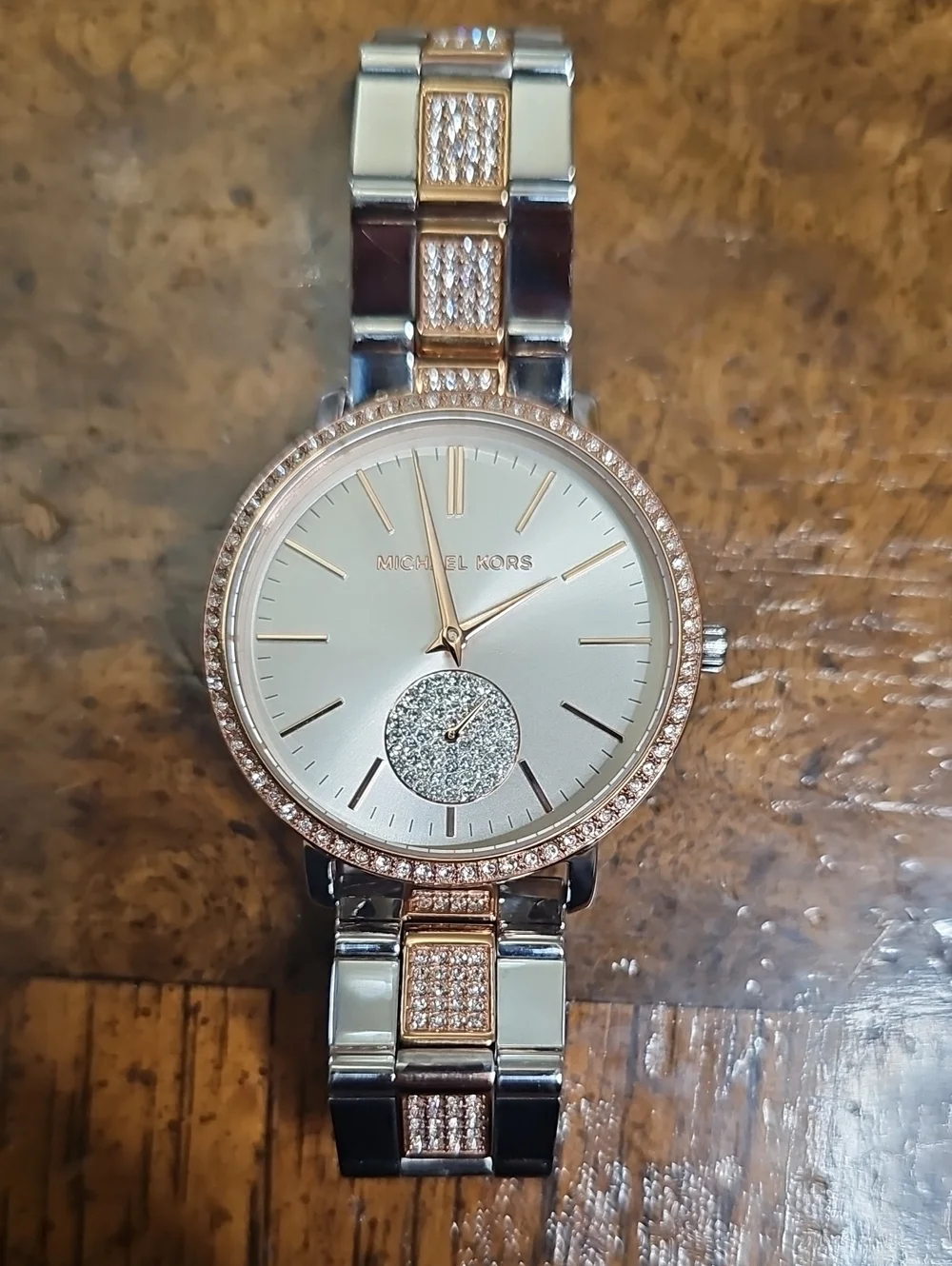 Michael Kors Two-Tone Rose Gold and Silver Crystal-Accented Women's Watch